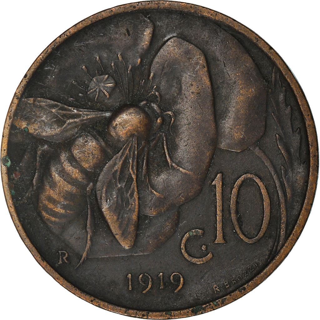 Italy Coin 10 Centesimi - Vittorio Emanuele III | honeybee | Flower | KM60 | 1919 - 1937