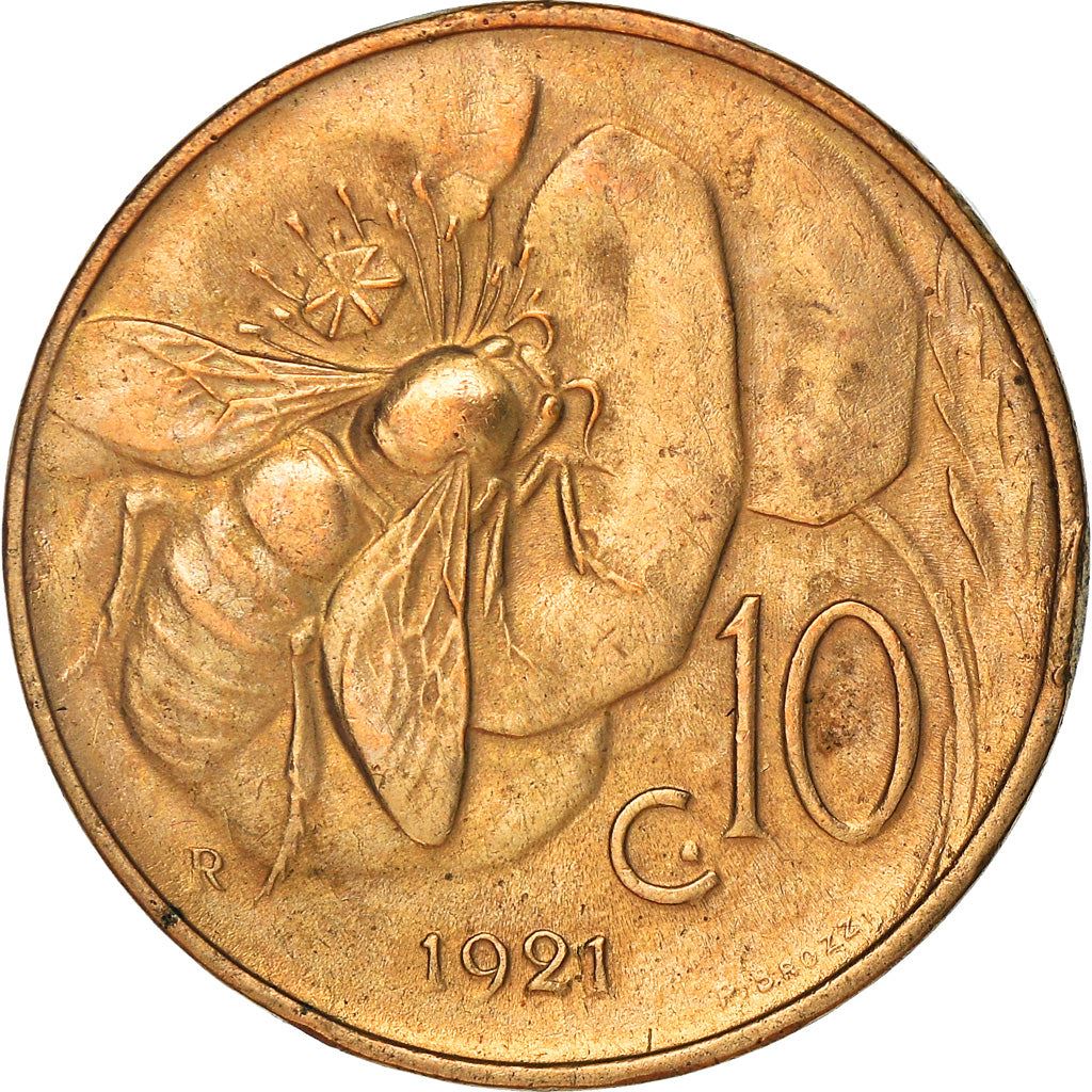 Italy Coin 10 Centesimi - Vittorio Emanuele III | honeybee | Flower | KM60 | 1919 - 1937