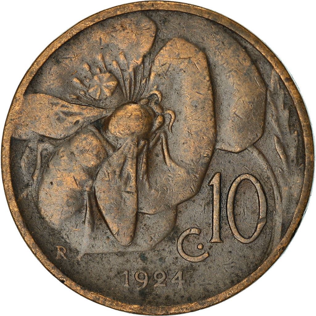 Italy Coin 10 Centesimi - Vittorio Emanuele III | honeybee | Flower | KM60 | 1919 - 1937