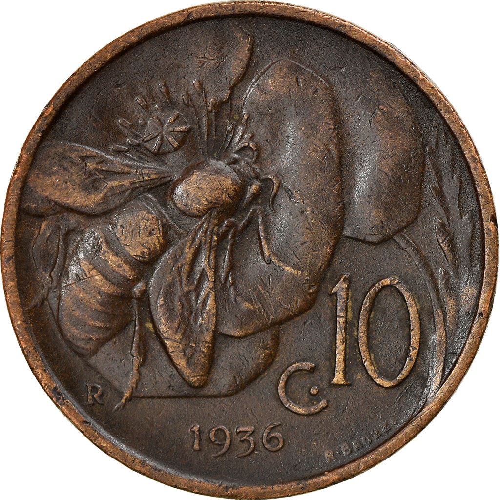 Italy Coin 10 Centesimi - Vittorio Emanuele III | honeybee | Flower | KM60 | 1919 - 1937