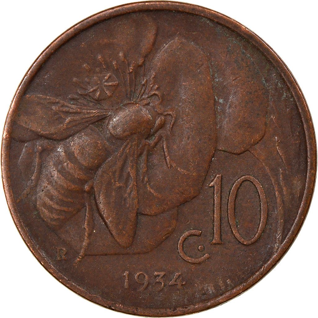 Italy Coin 10 Centesimi - Vittorio Emanuele III | honeybee | Flower | KM60 | 1919 - 1937