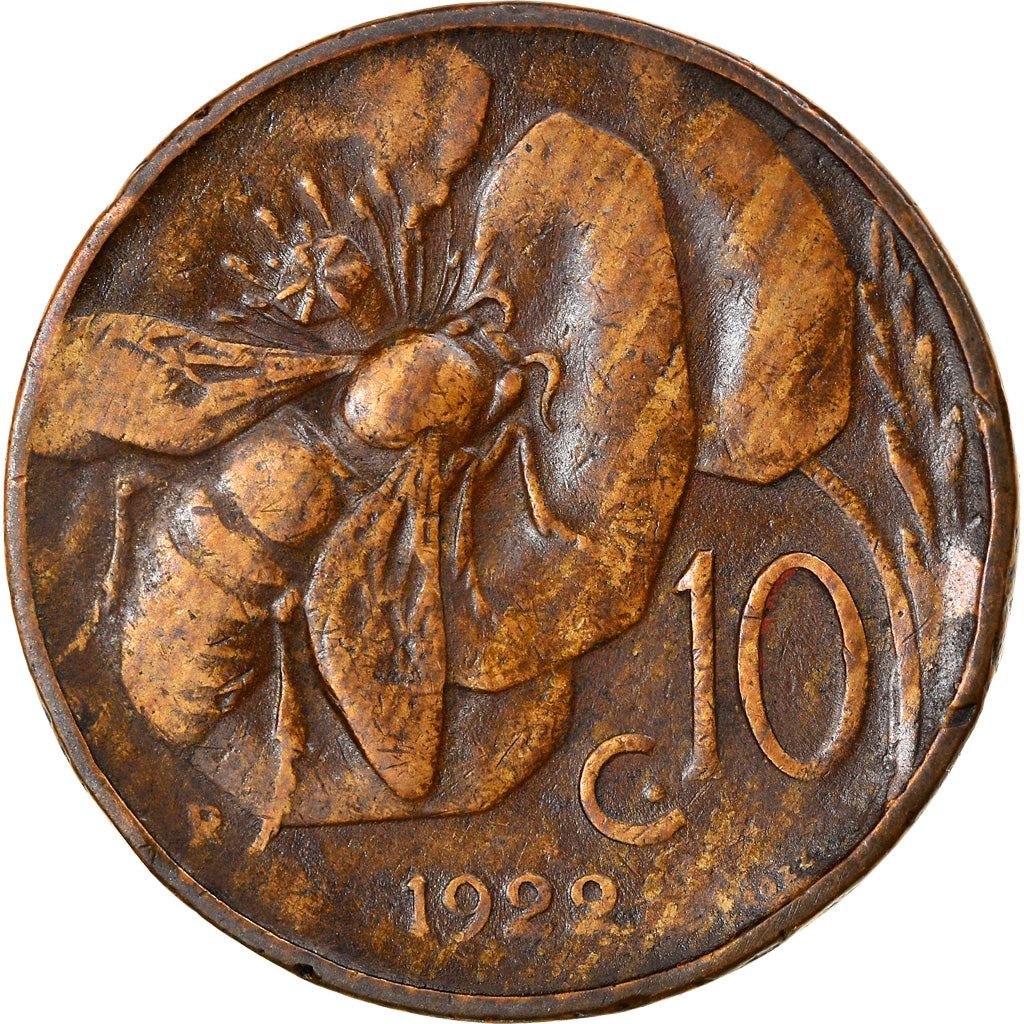 Italy Coin 10 Centesimi - Vittorio Emanuele III | honeybee | Flower | KM60 | 1919 - 1937