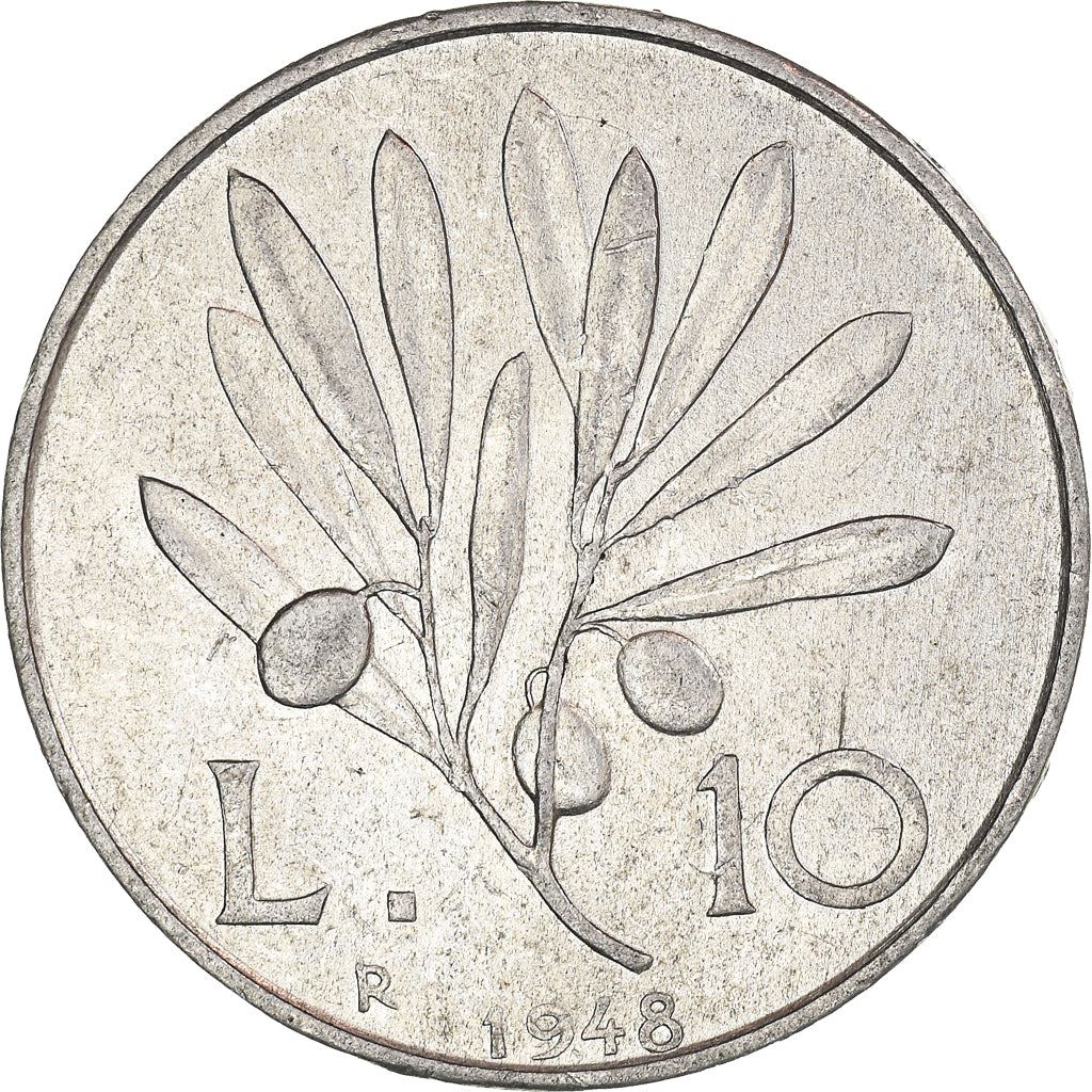 Italy Coin 10 Lire | Flying Pegasus | Olive Branch | Fruit | KM90 | 1946 - 1950