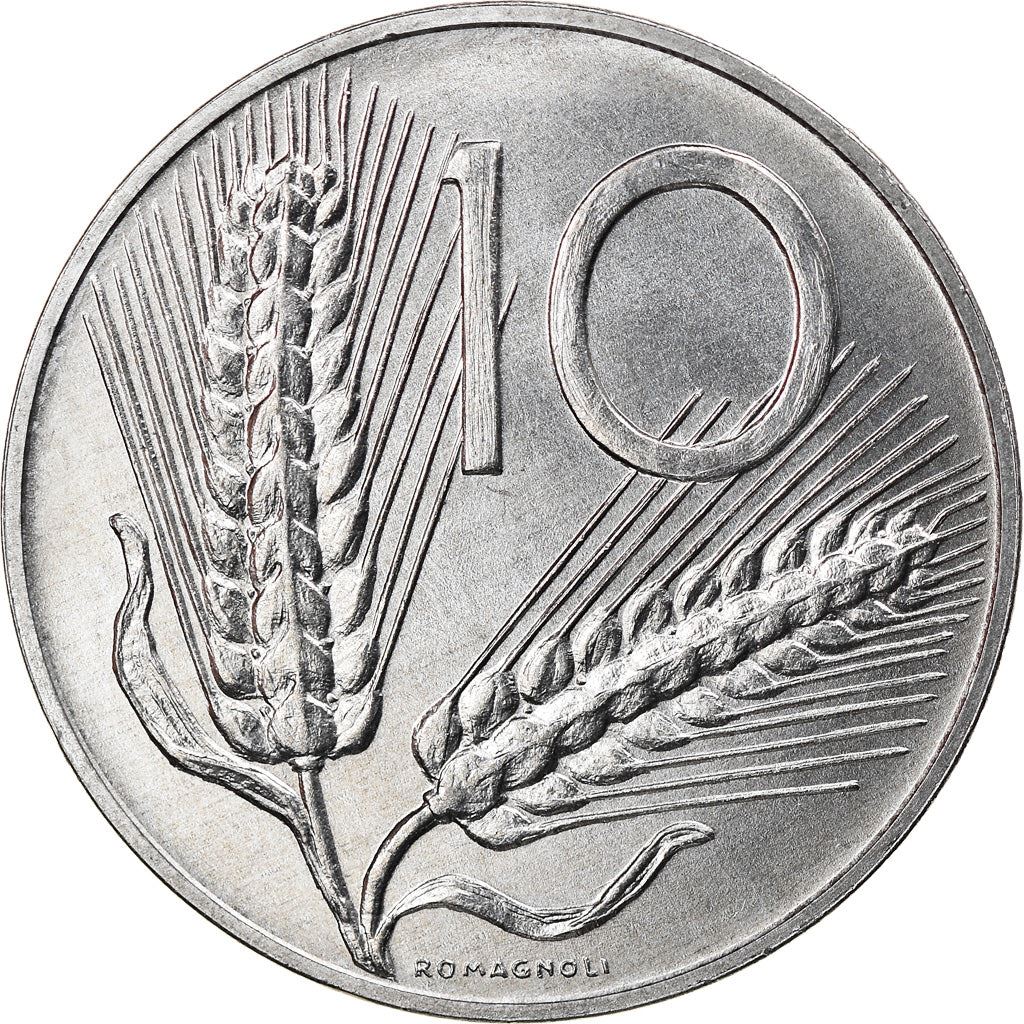 Italy Coin 10 Lire | Plough | Ears of Wheat | KM93 | 1951 - 2001