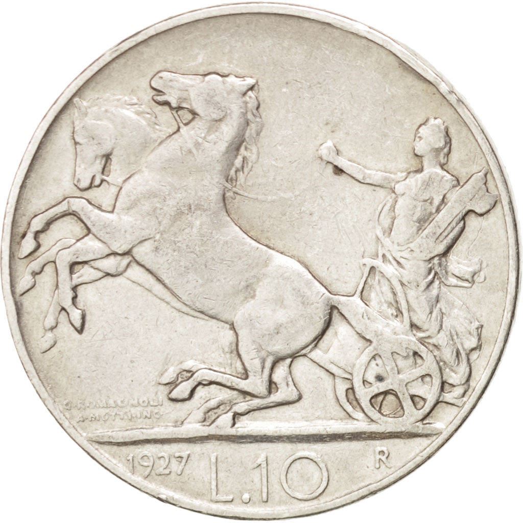 Italy Coin 10 Lire - Vittorio Emanuele III | Statue of Victory | Italia Turrita | KM68 | 1926 - 1934