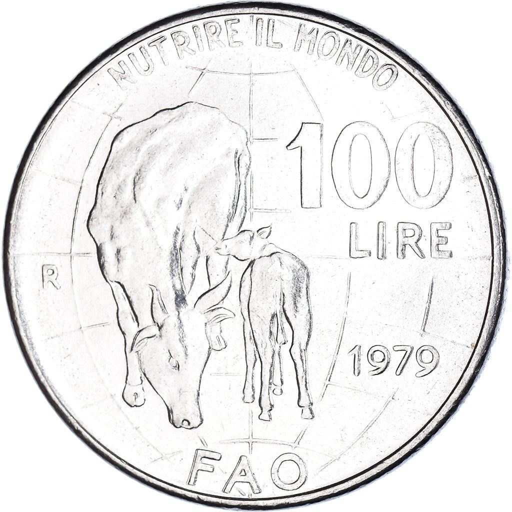 Italy Coin 100 Lire FAO | Libertine | Goddess Ceres | Flower | Calf | KM106 | 1979