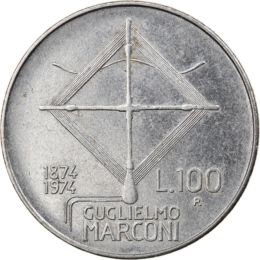 Italy Coin 100 Lire Guglielmo Marconi | Radio Antenna | Star | KM102 | 1974