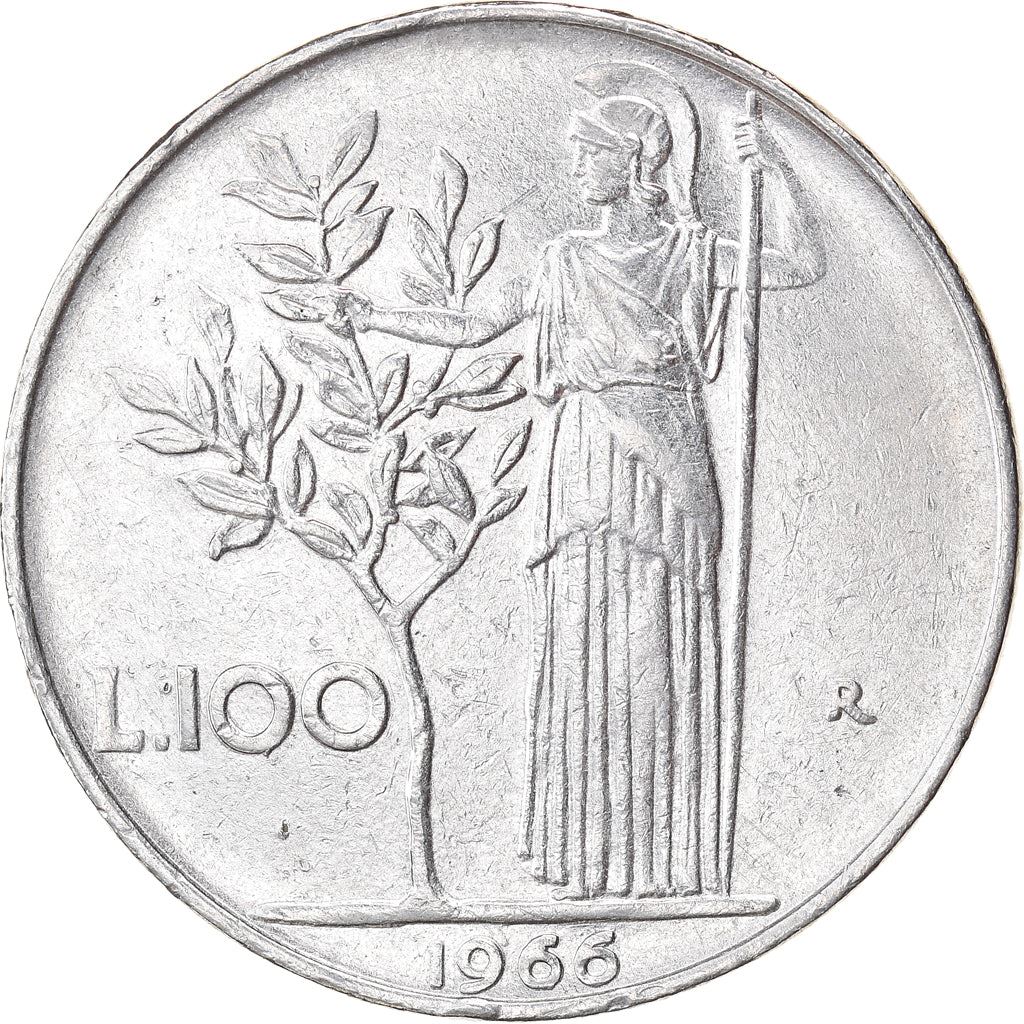 Italy Coin 100 Lire large type | Goddess Minerva | Long Spear | Tree | KM96.1 | 1955 - 1989