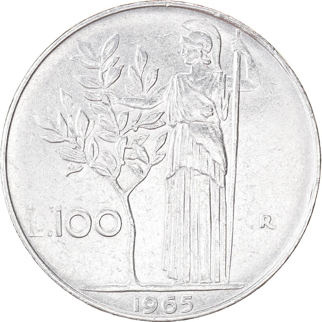 Italy Coin 100 Lire large type | Goddess Minerva | Long Spear | Tree | KM96.1 | 1955 - 1989