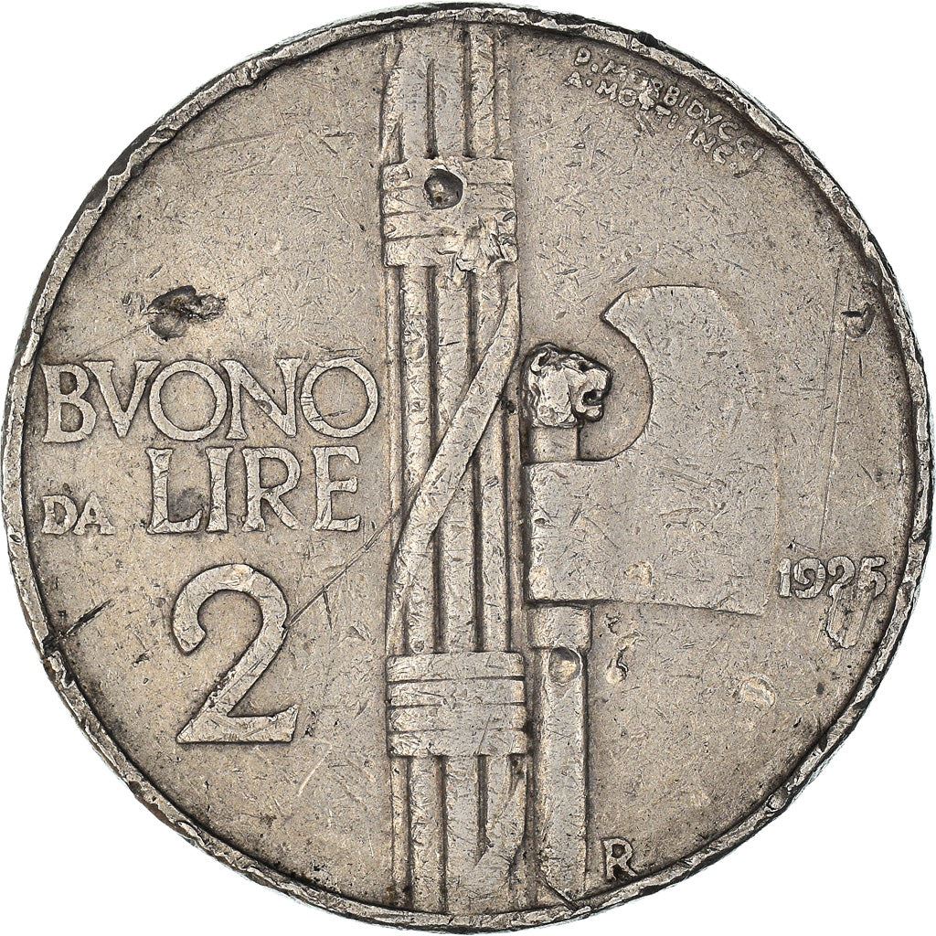 Italy Coin 2 Lire - Vittorio Emanuele III Buono | Axe | Lions Head | KM63 | 1923 - 1935