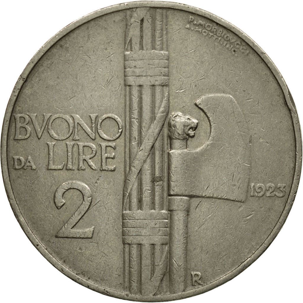 Italy Coin 2 Lire - Vittorio Emanuele III Buono | Axe | Lions Head | KM63 | 1923 - 1935