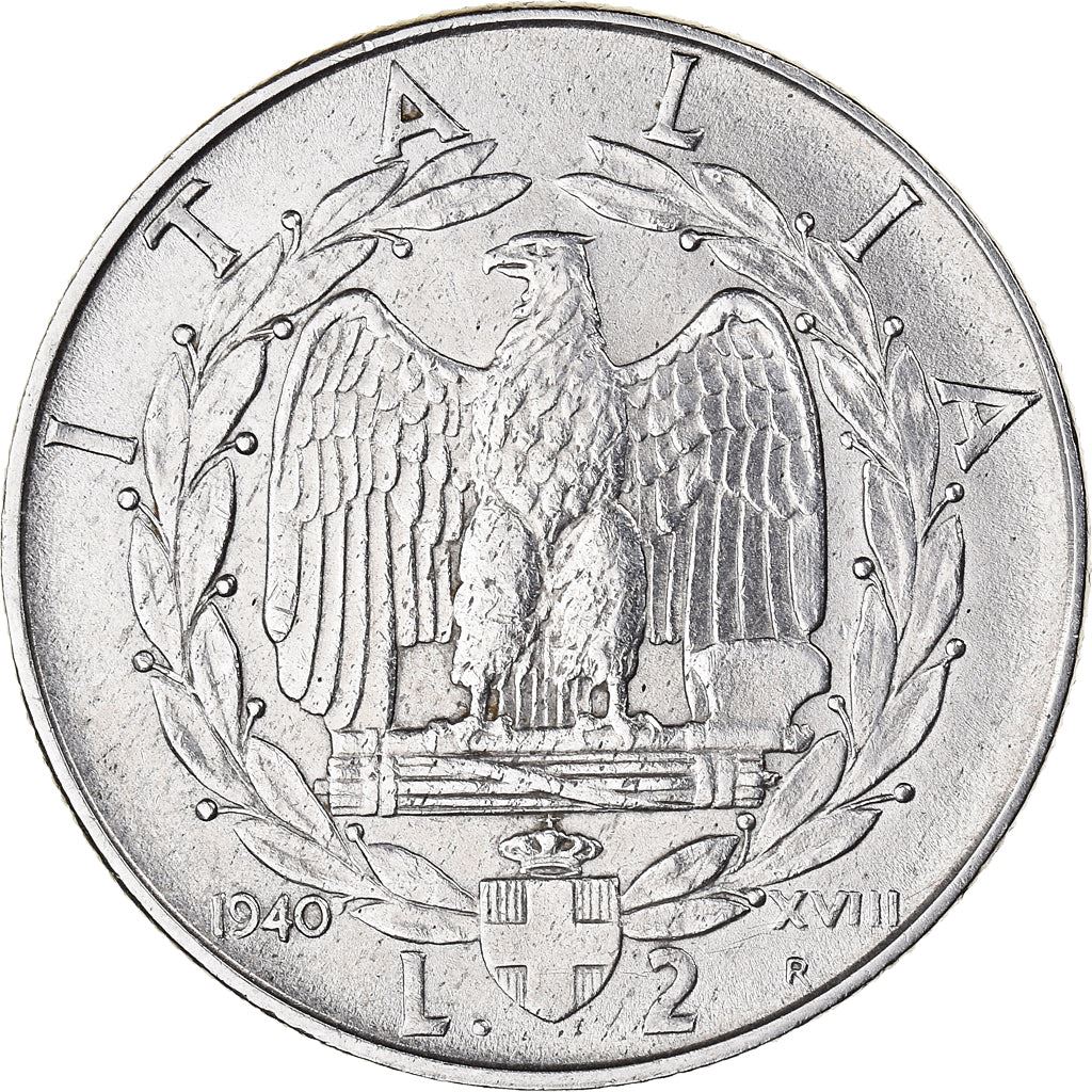 Italy Coin 2 Lire - Vittorio Emanuele III | Eagle | Fasces | Axe | KM78a | 1939 - 1940