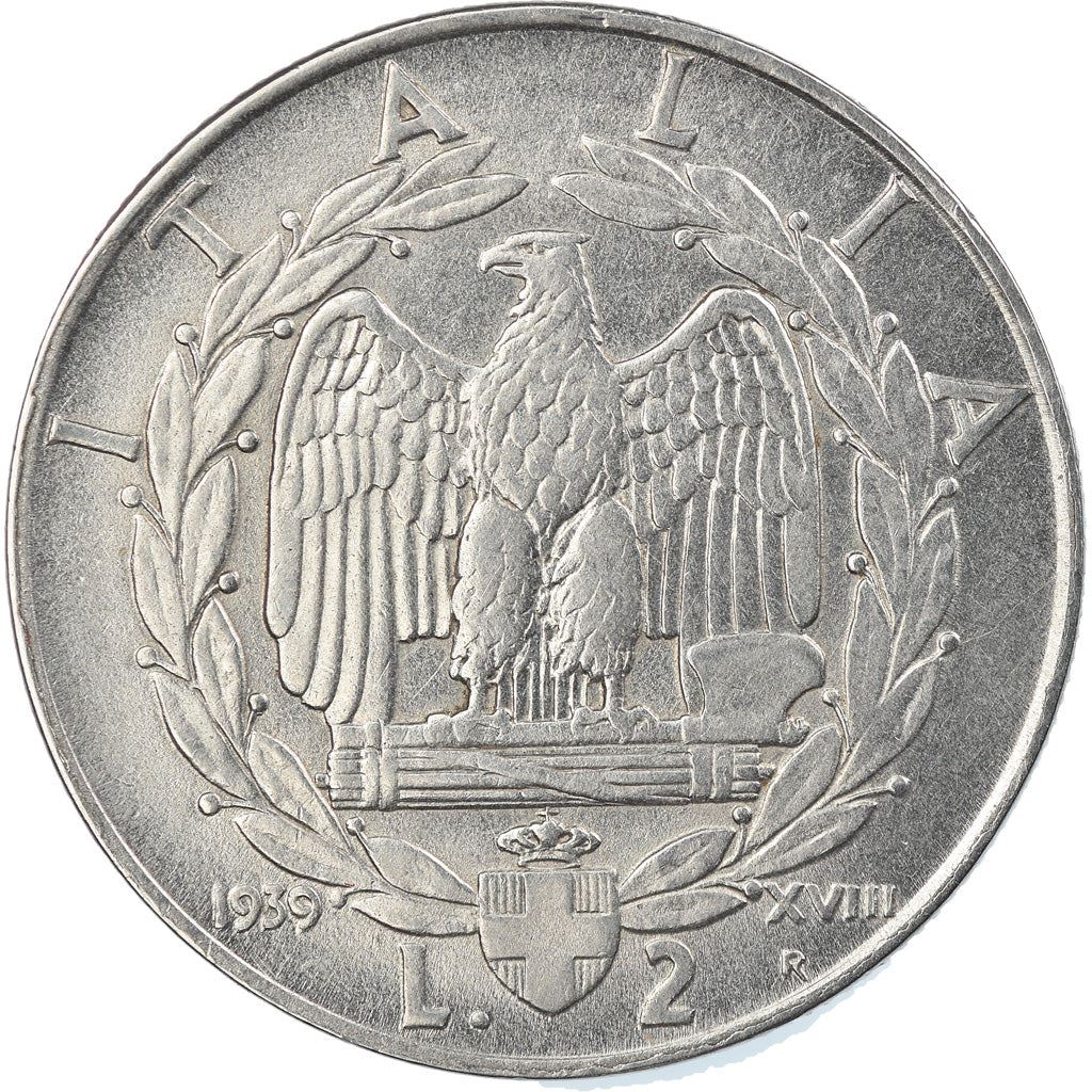 Italy Coin 2 Lire - Vittorio Emanuele III | Eagle | Fasces | Axe | KM78a | 1939 - 1940