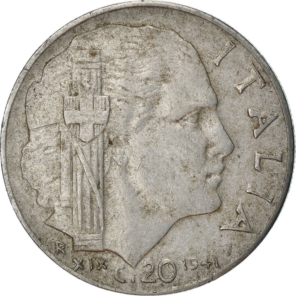 Italy Coin 20 Centesimi - Vittorio Emanuele III | Italia Turrita | Savoy Shield | KM75b | 1939 - 1943