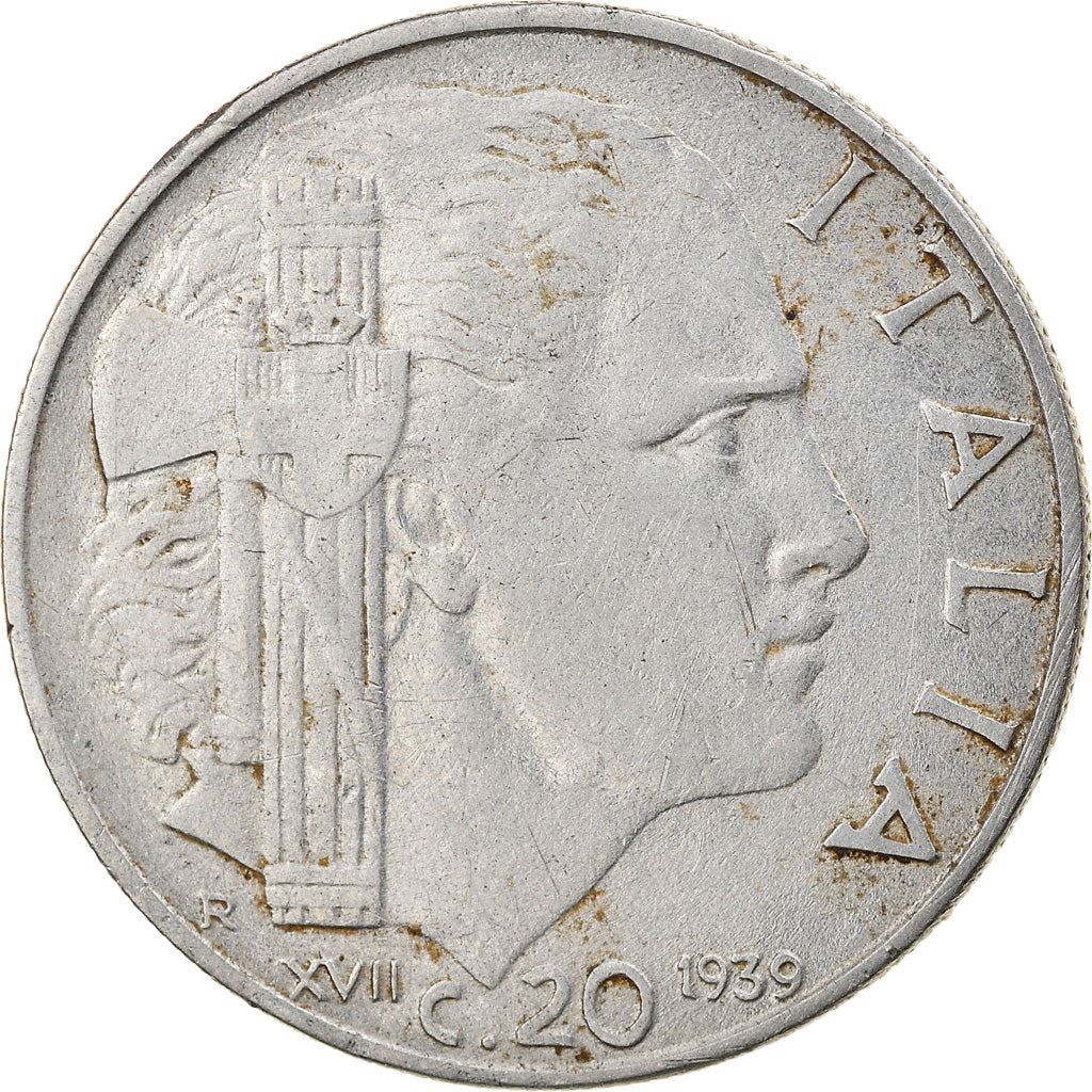 Italy Coin 20 Centesimi - Vittorio Emanuele III | Italia Turrita | Savoy Shield | KM75b | 1939 - 1943