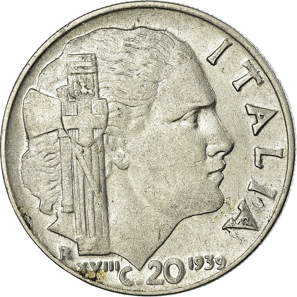 Italy Coin 20 Centesimi - Vittorio Emanuele III | Italia Turrita | Savoy Shield | KM75d | 1939 - 1940