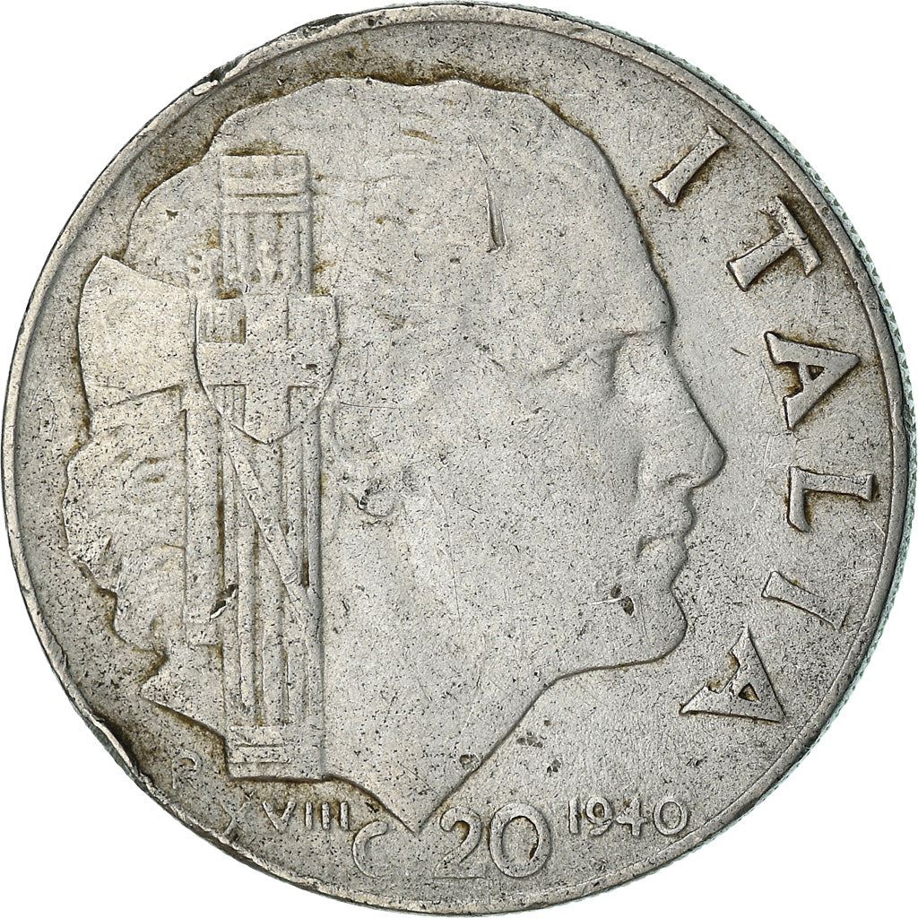 Italy Coin 20 Centesimi - Vittorio Emanuele III | Italia Turrita | Savoy Shield | KM75d | 1939 - 1940