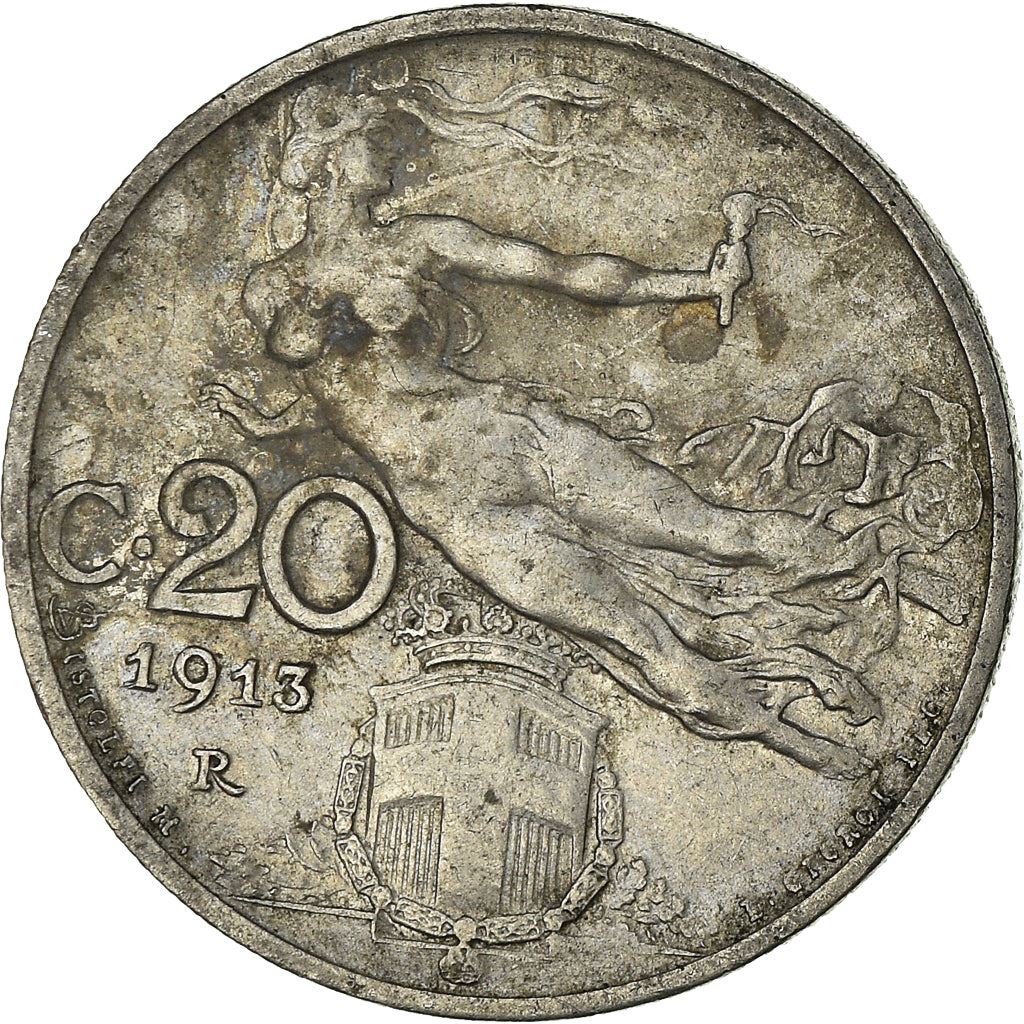 Italy Coin 20 Centesimi - Vittorio Emanuele III | Libertus | Flaming Torch | KM44 | 1908 - 1935