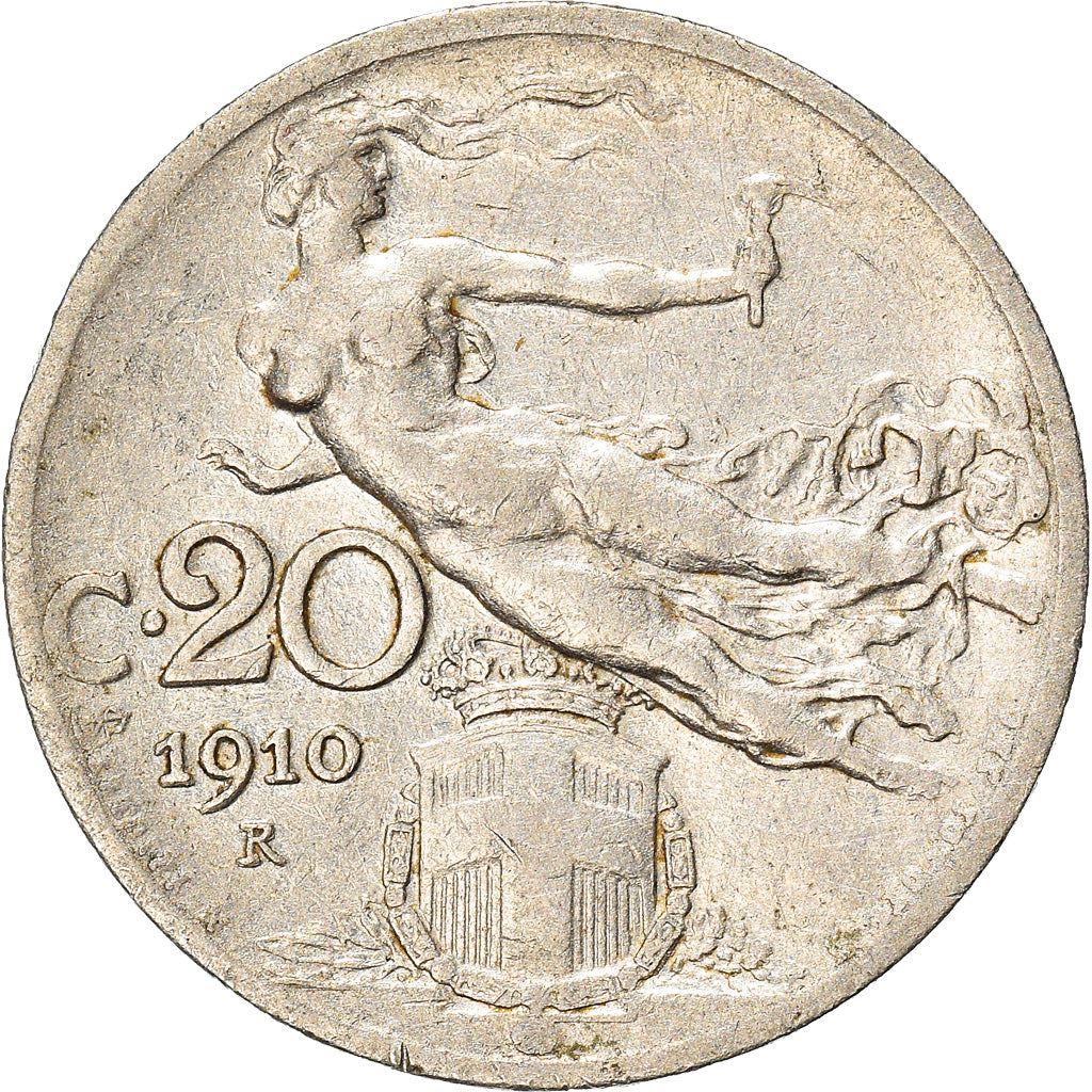 Italy Coin 20 Centesimi - Vittorio Emanuele III | Libertus | Flaming Torch | KM44 | 1908 - 1935