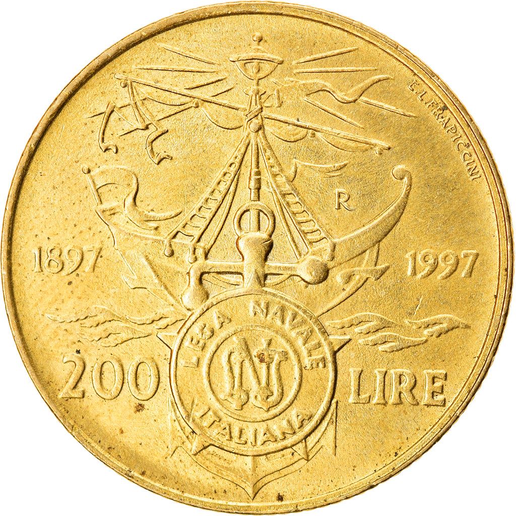 Italy Coin 200 Lire Italian Naval League | Libertine | Anchor | Boat Sailing | KM186 | 1997