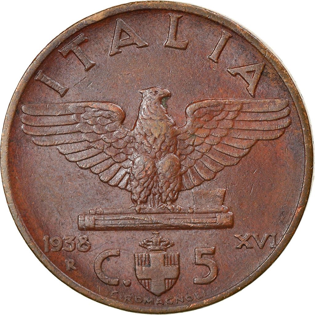 Italy Coin 5 Centesimi - Vittorio Emanuele III | Eagle | Fasces | Quadriga | KM73 | 1936 - 1939