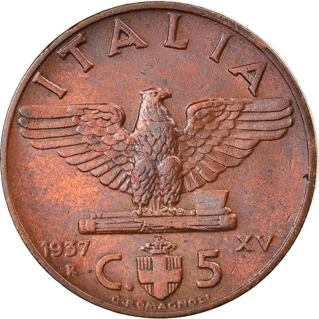 Italy Coin 5 Centesimi - Vittorio Emanuele III | Eagle | Fasces | Quadriga | KM73 | 1936 - 1939