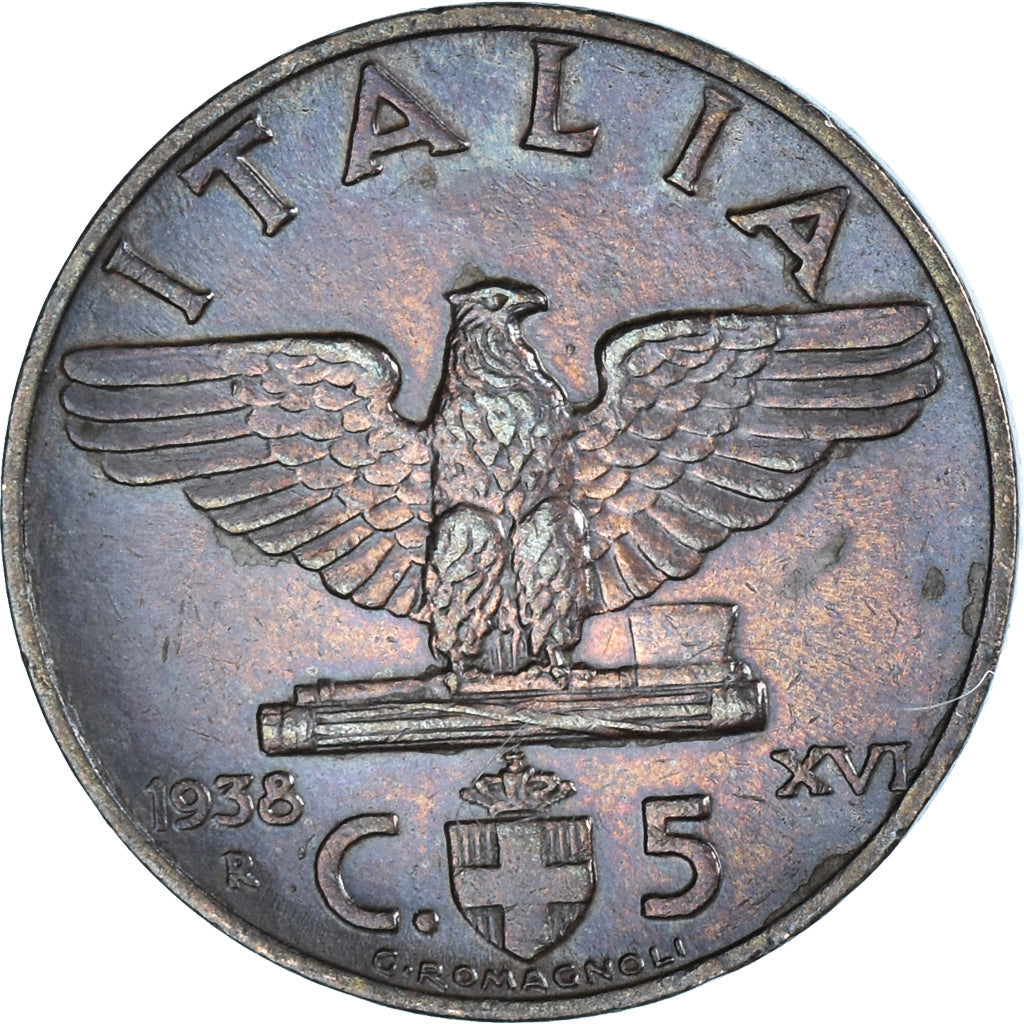 Italy Coin 5 Centesimi - Vittorio Emanuele III | Eagle | Fasces | Quadriga | KM73 | 1936 - 1939