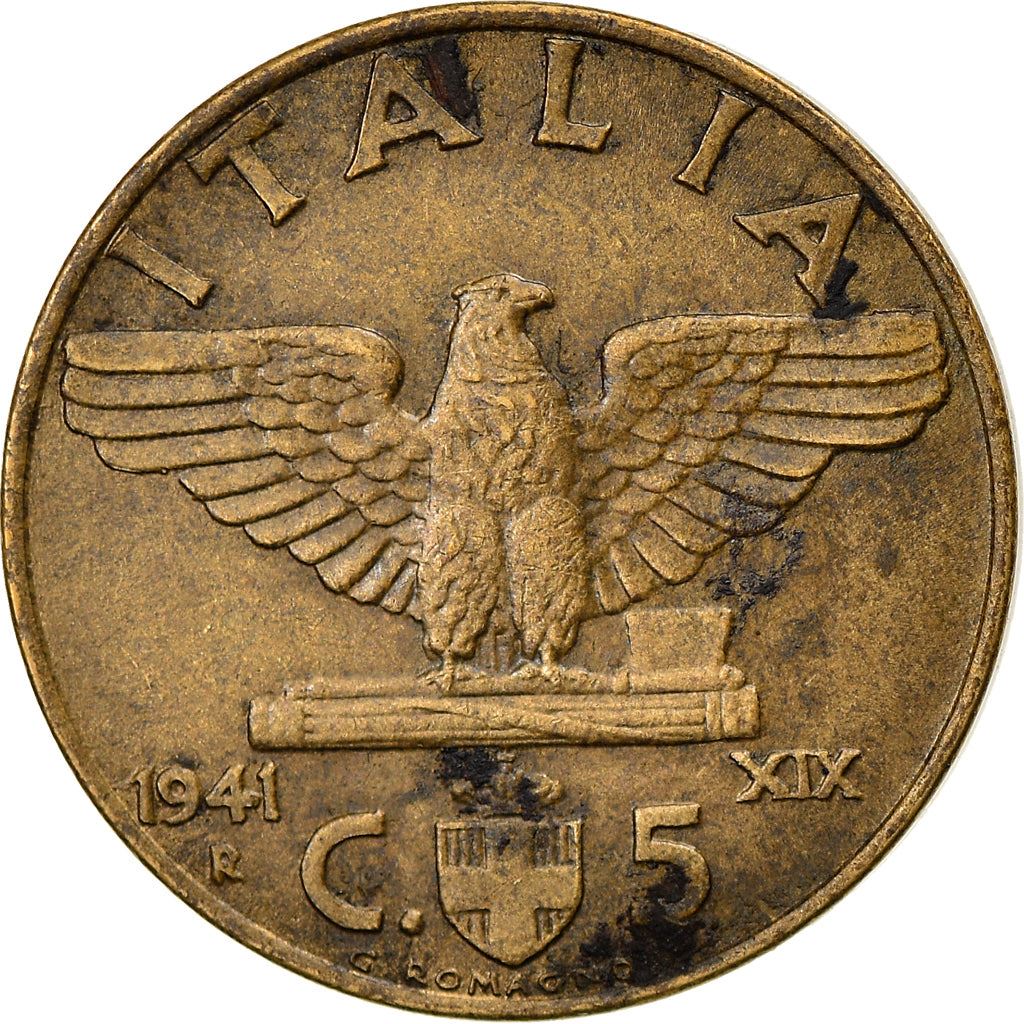 Italy Coin 5 Centesimi - Vittorio Emanuele III | Eagle | Fasces | Quadriga | KM73a | 1939 - 1943