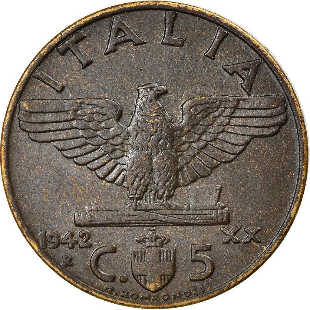 Italy Coin 5 Centesimi - Vittorio Emanuele III | Eagle | Fasces | Quadriga | KM73a | 1939 - 1943