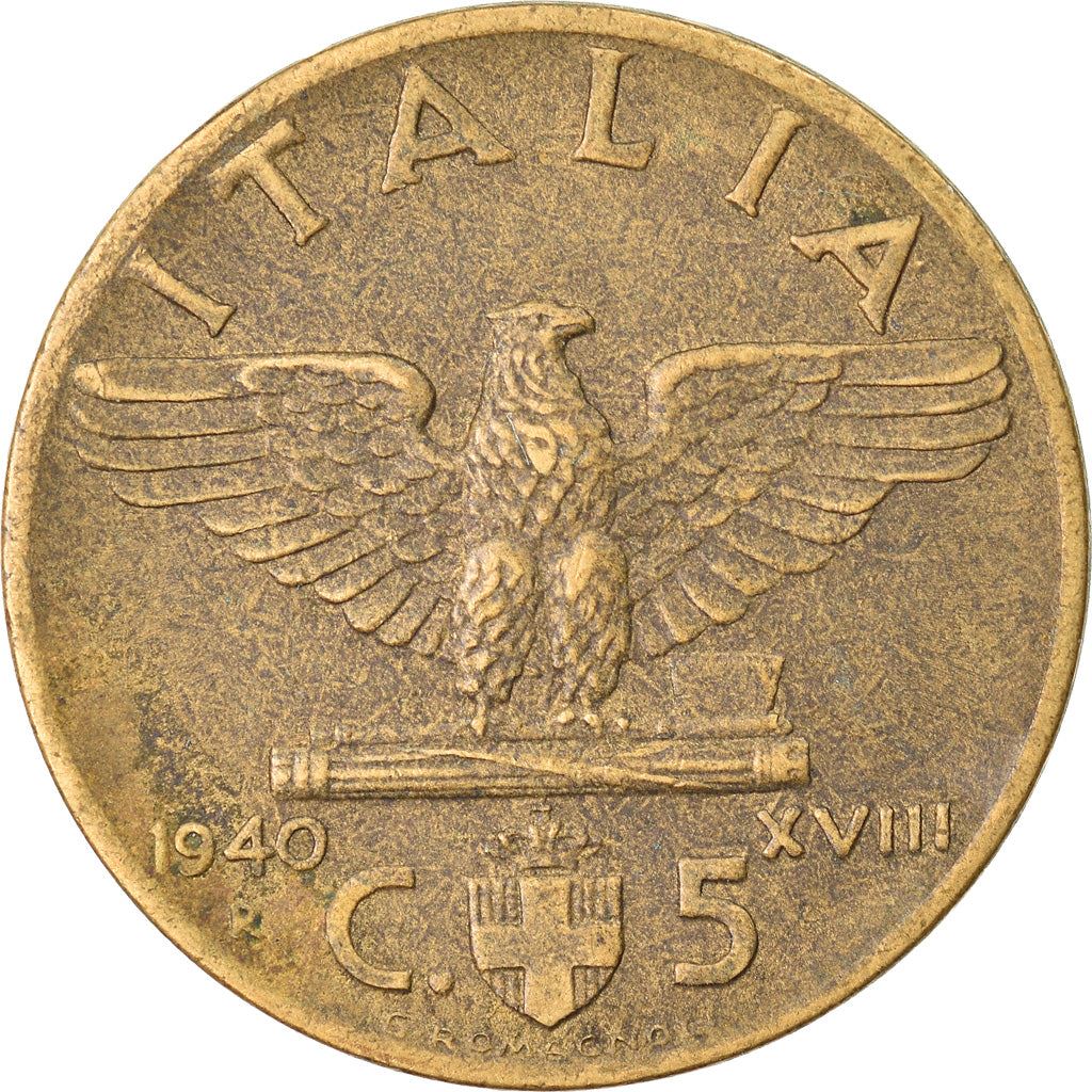 Italy Coin 5 Centesimi - Vittorio Emanuele III | Eagle | Fasces | Quadriga | KM73a | 1939 - 1943