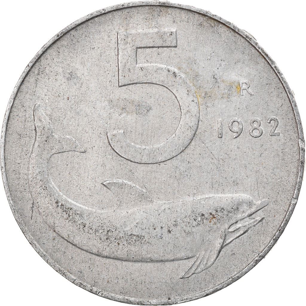 Italy Coin 5 Lire | Ship Rudder | Dolphin | KM92 | 1951 - 2001