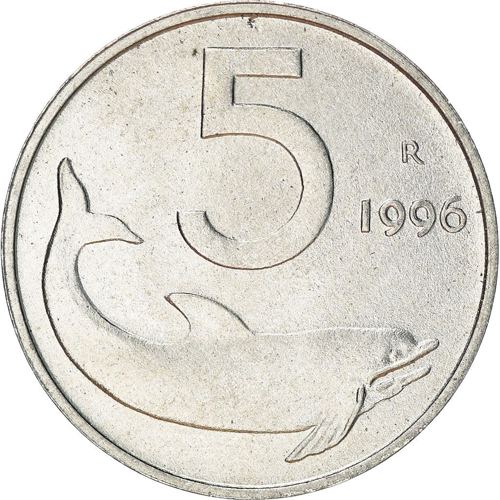 Italy Coin 5 Lire | Ship Rudder | Dolphin | KM92 | 1951 - 2001