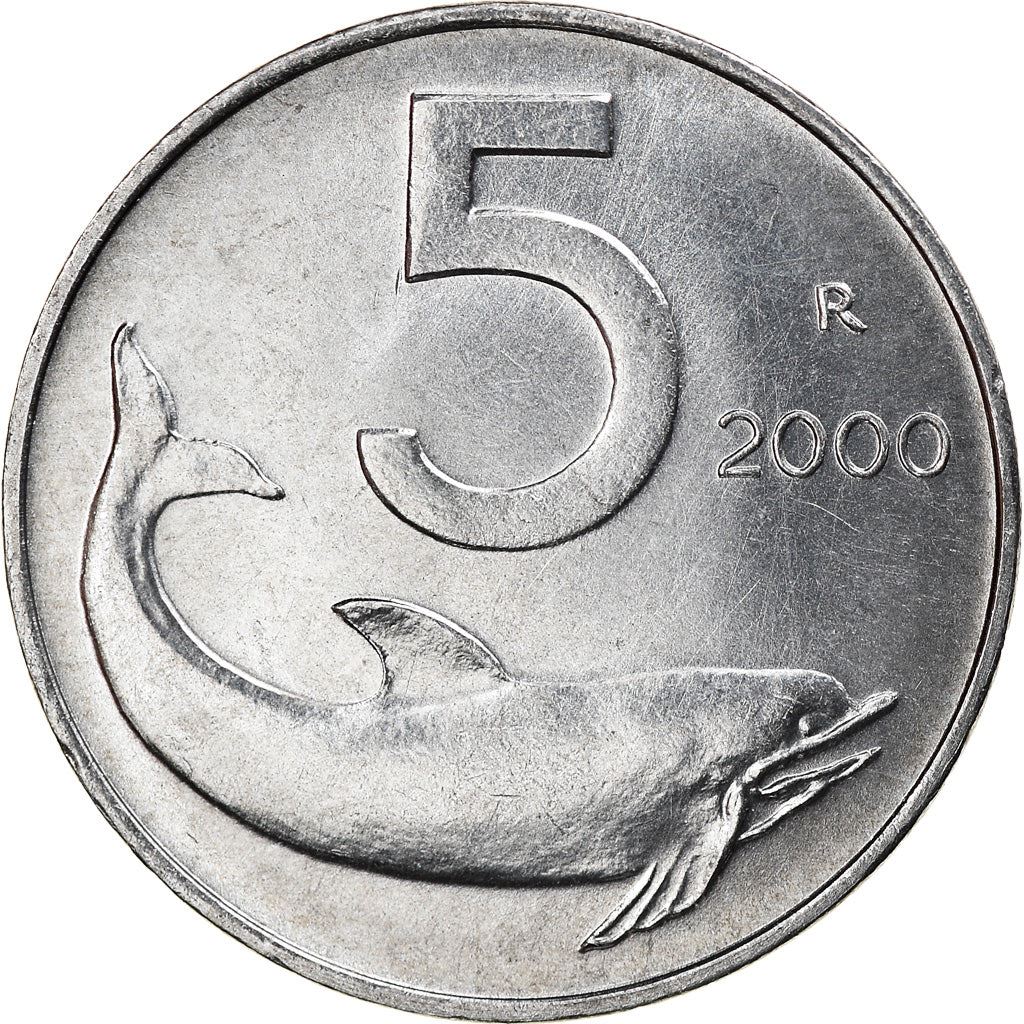 Italy Coin 5 Lire | Ship Rudder | Dolphin | KM92 | 1951 - 2001