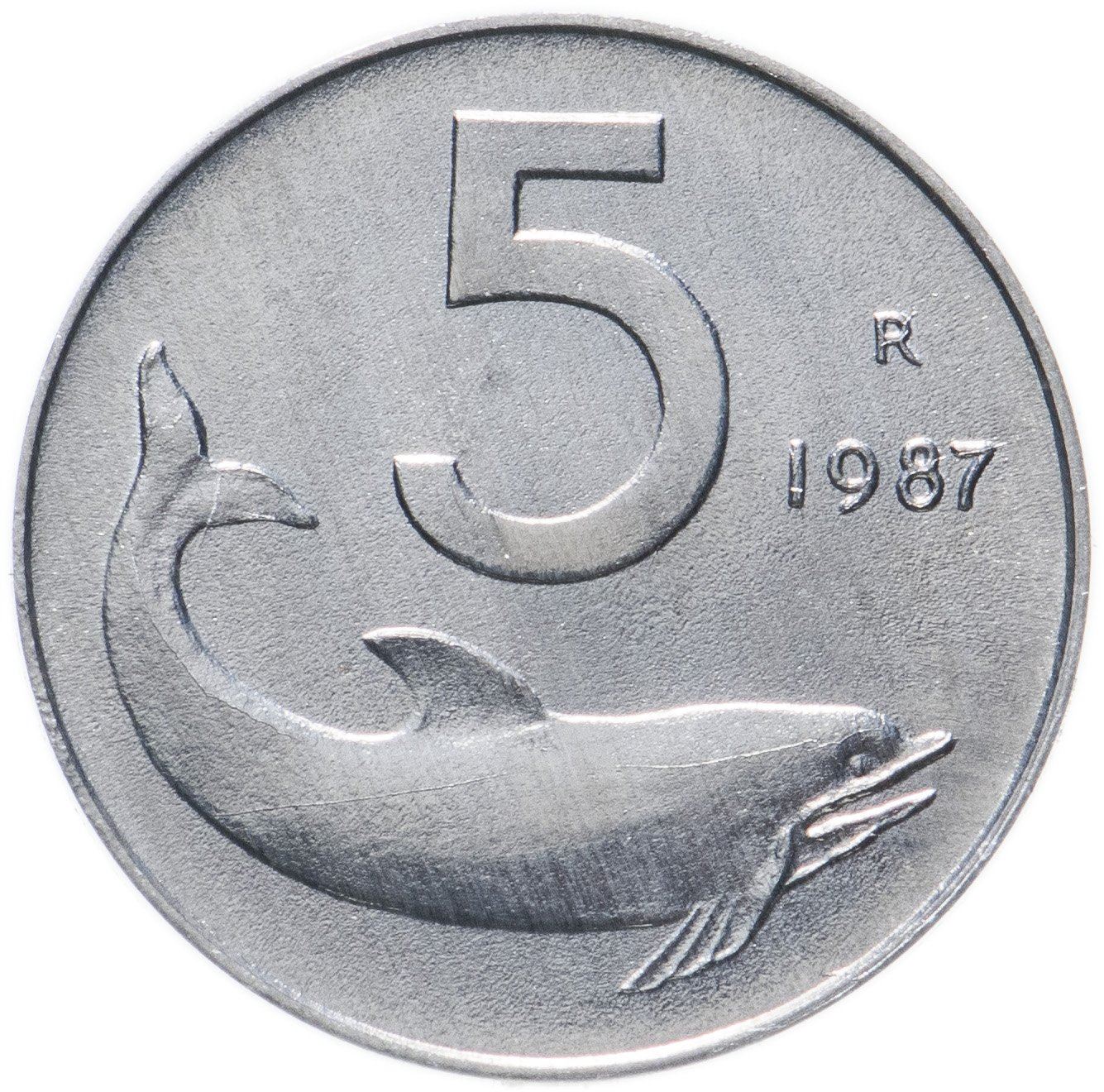 Italy Coin 5 Lire | Ship Rudder | Dolphin | KM92 | 1951 - 2001