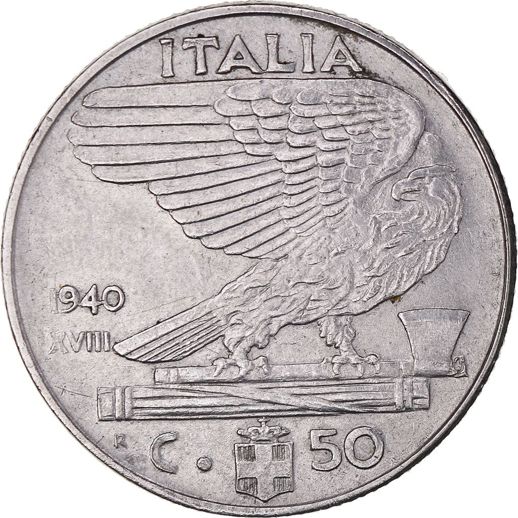 Italy Coin 50 Centesimi - Vittorio Emanuele III |Eagle | Fasces | Axe | KM76a | 1939 - 1940