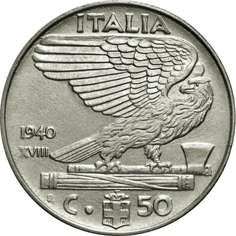 Italy Coin 50 Centesimi - Vittorio Emanuele III |Eagle | Fasces | Axe | KM76a | 1939 - 1940