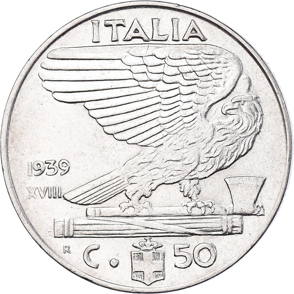 Italy Coin 50 Centesimi - Vittorio Emanuele III |Eagle | Fasces | Axe | KM76a | 1939 - 1940