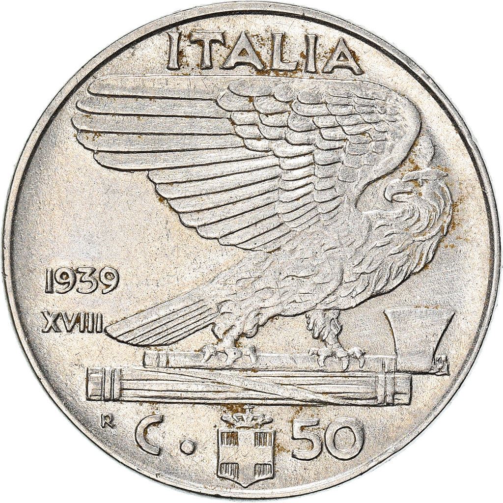 Italy Coin 50 Centesimi - Vittorio Emanuele III |Eagle | Fasces | Axe | KM76a | 1939 - 1940