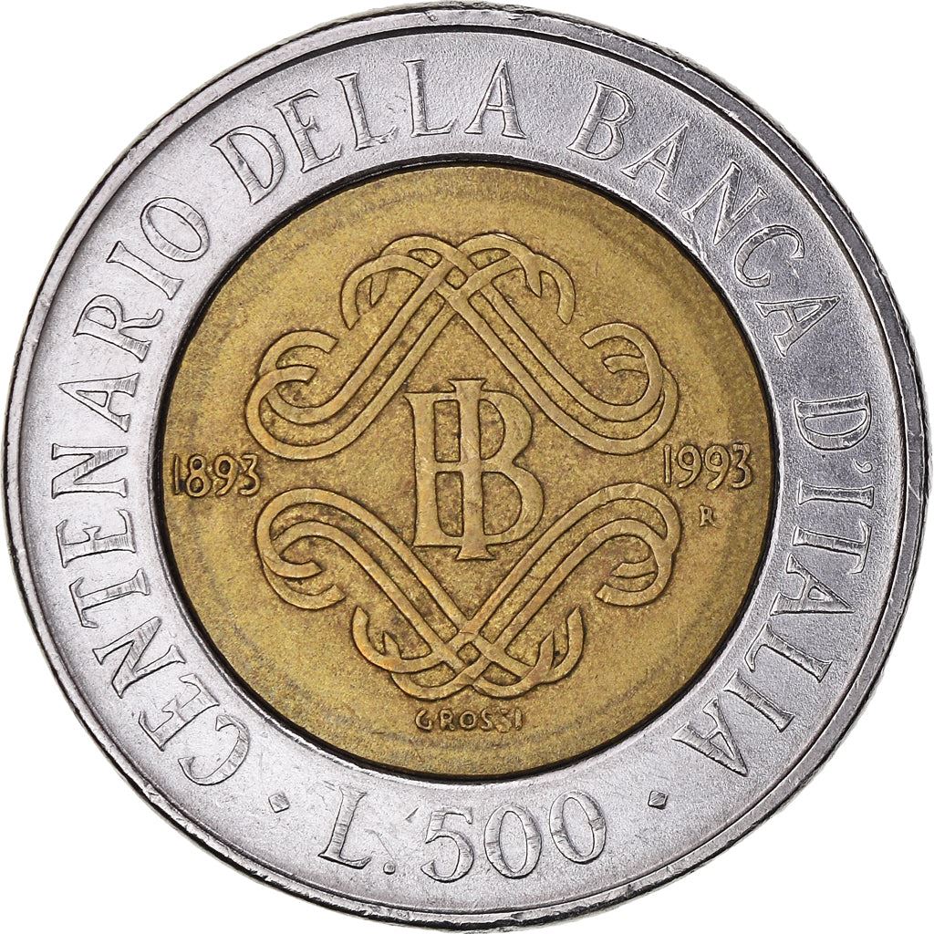 Italy Coin 500 Lire Bank of Italy Centennial | Female Head | KM160 | 1993