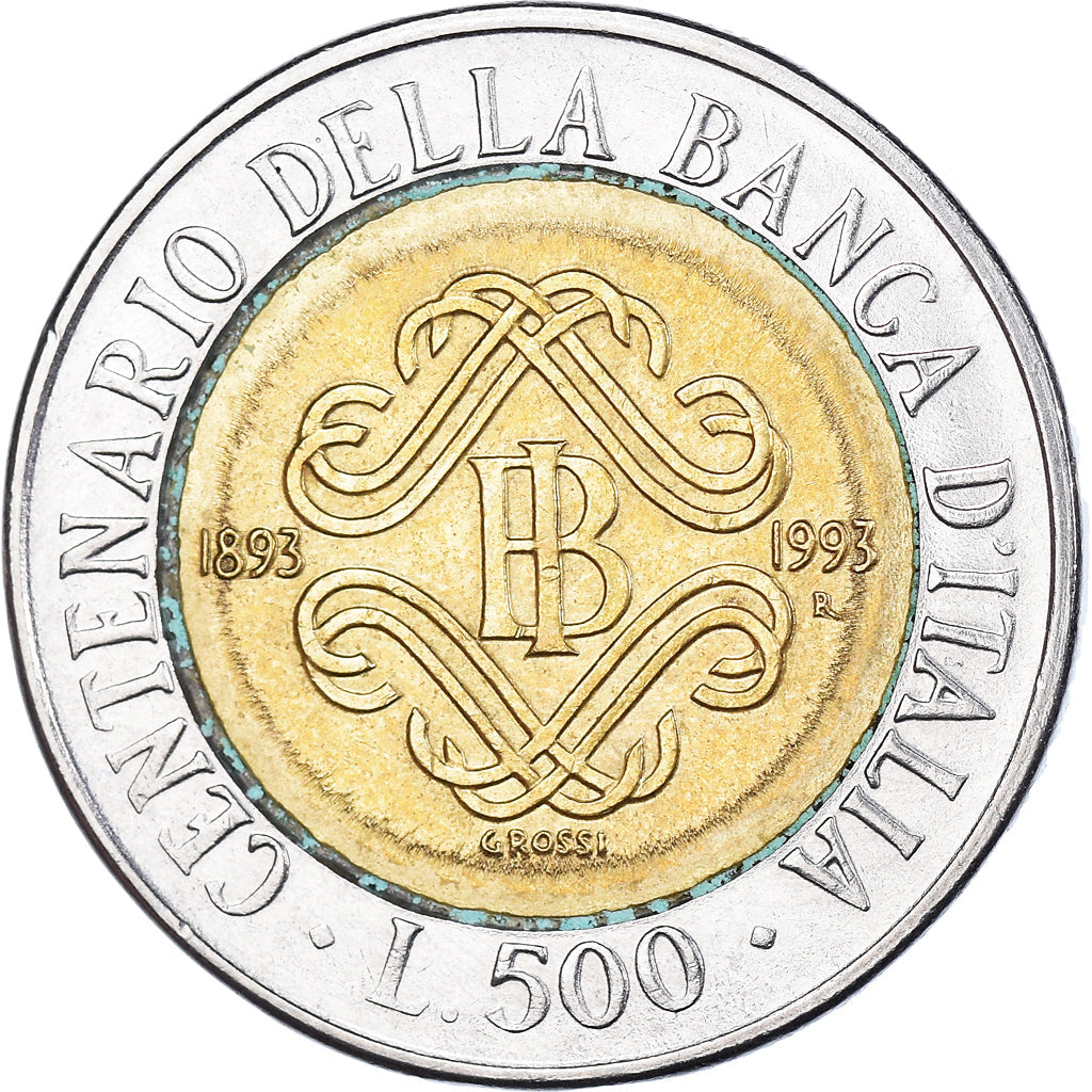 Italy Coin 500 Lire Bank of Italy Centennial | Female Head | KM160 | 1993