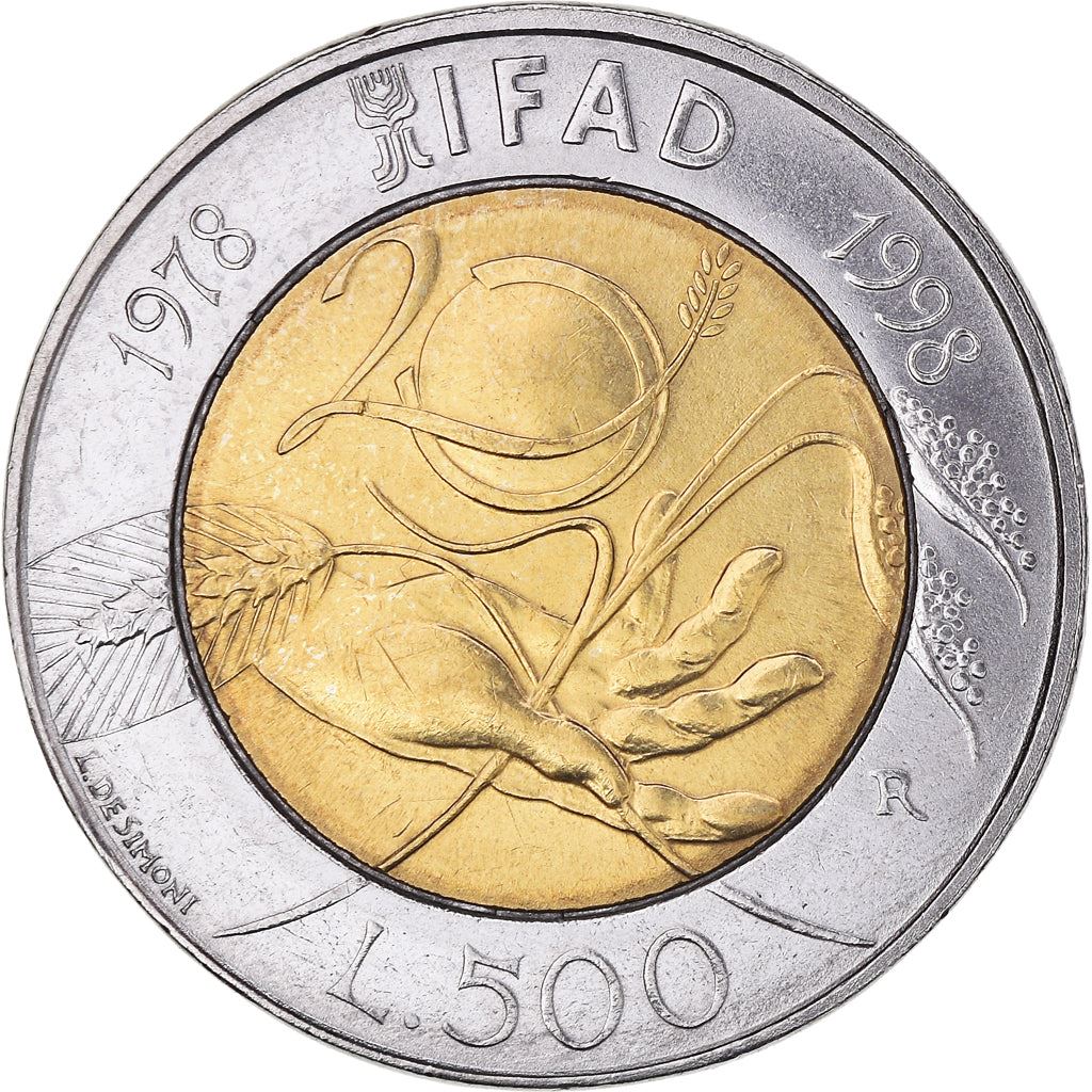 Italy Coin 500 Lire F.A.O. - IFAD | Shorghum Steam | Solar Globe | Wheat | KM193 | 1998