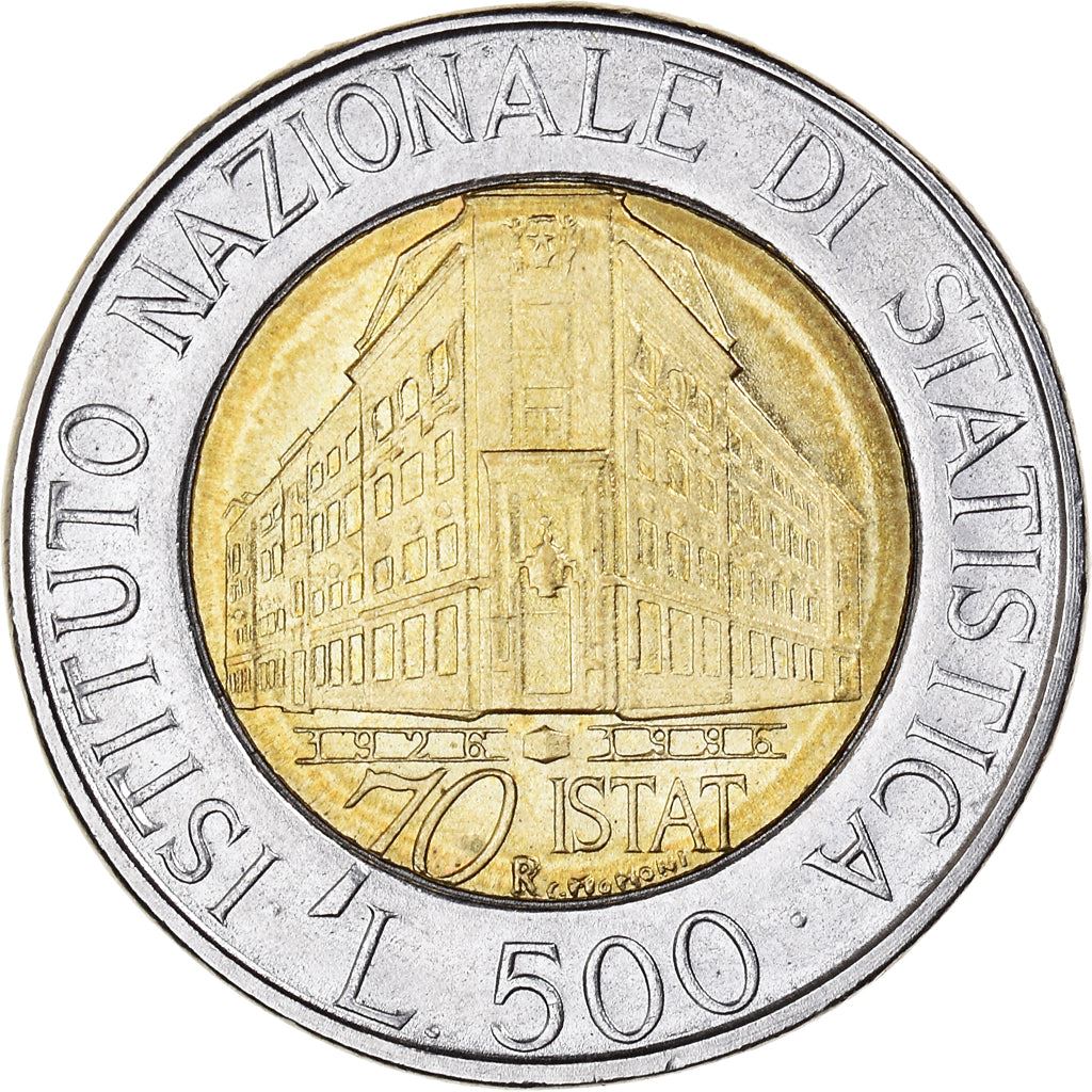 Italy Coin 500 Lire I.S.T.A.T. | Institute Building | Winged Head | KM181 | 1996