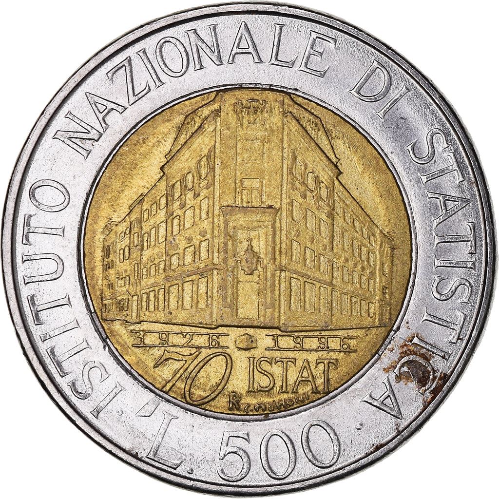 Italy Coin 500 Lire I.S.T.A.T. | Institute Building | Winged Head | KM181 | 1996