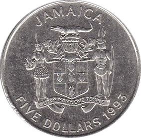 Jamaica 5 Dollars Coin | Norman W. Manley | KM157 | 1993