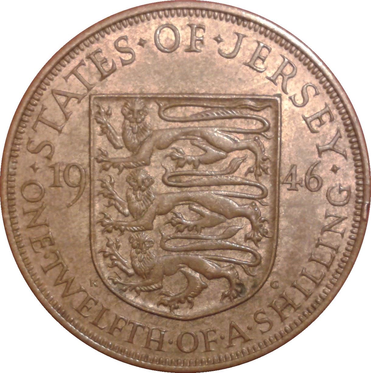 Jersey 1/12 Shilling Coin | King George VI | Shield | KM18 | 1937 - 1947