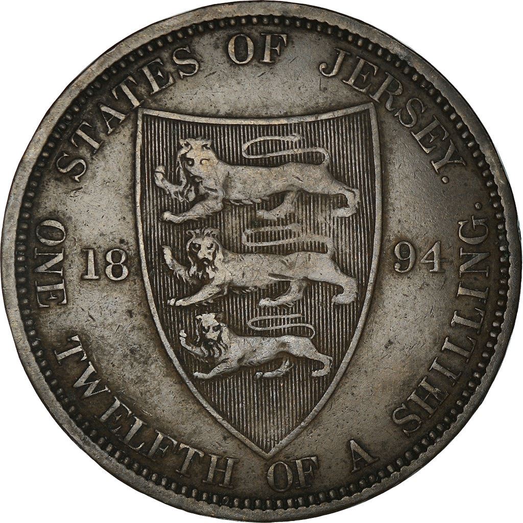 Jersey 1/12 Shilling Coin | Victoria | Lions | Shield | KM8 | 1877 - 1894