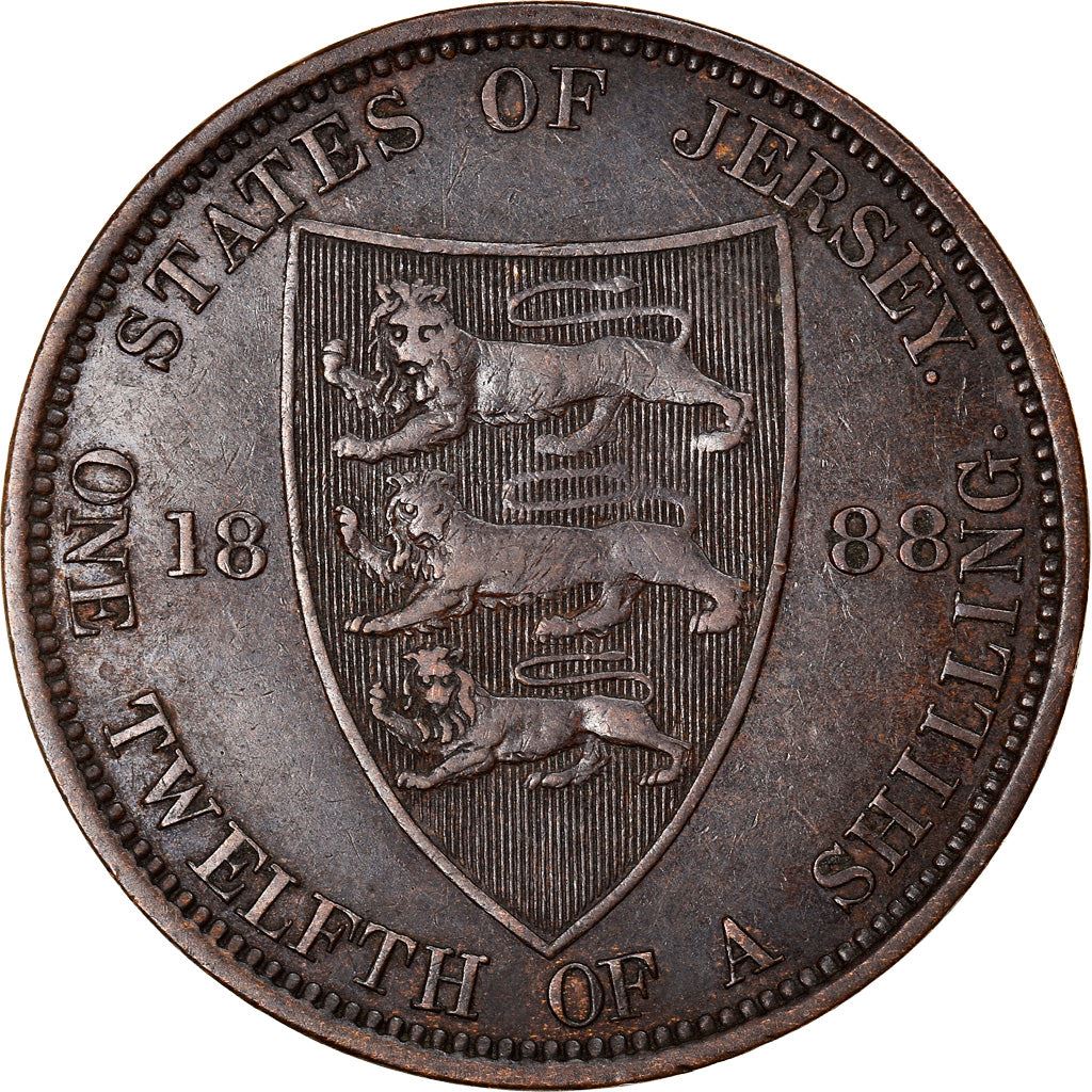 Jersey 1/12 Shilling Coin | Victoria | Lions | Shield | KM8 | 1877 - 1894