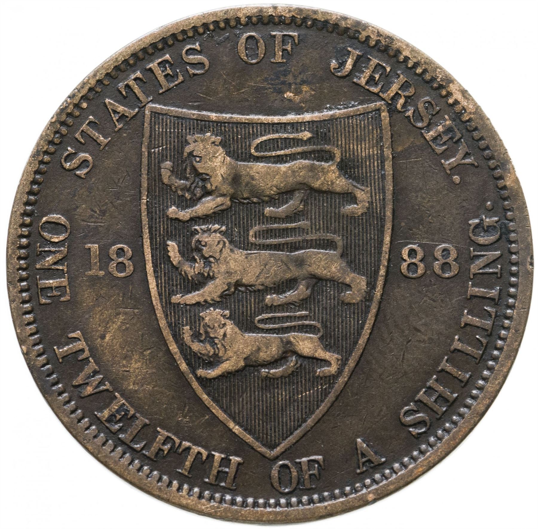 Jersey 1/12 Shilling Coin | Victoria | Lions | Shield | KM8 | 1877 - 1894