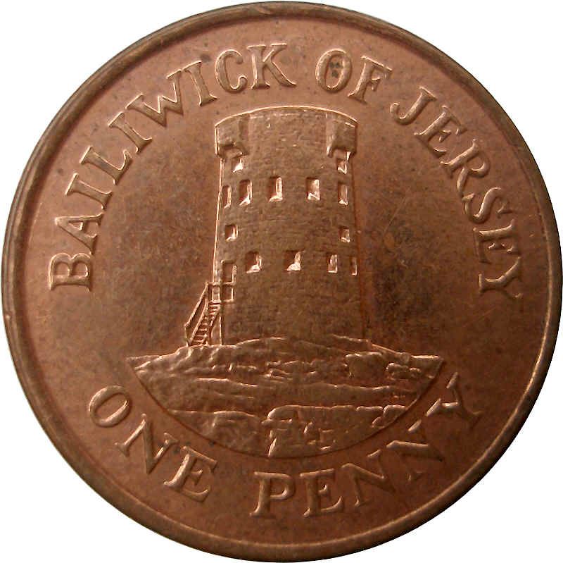 Jersey Coin Islander 1 Penny | Queen Elizabeth II | Le Hocq Watch Tower | KM54b | 1994 - 1997