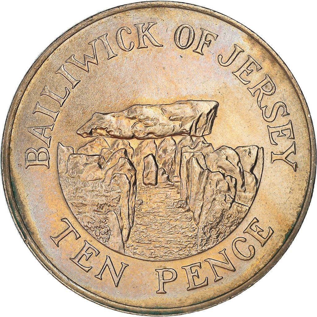 Jersey Coin Islander 10 Pence | Queen Elizabeth II | Faldouet Dolmen | KM57.1 | 1983 - 1990